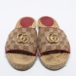 Gucci Beige Canvas GG Espadrilles Flat Sandals  Size 39