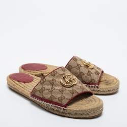 Gucci Beige Canvas GG Espadrilles Flat Sandals  Size 39
