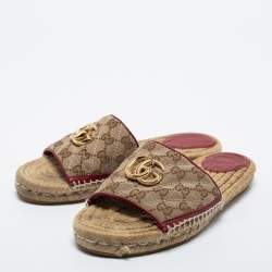 Gucci Beige Canvas GG Espadrilles Flat Sandals  Size 39
