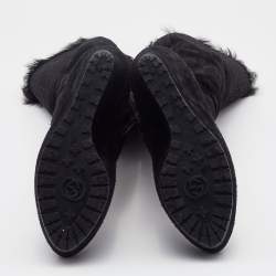 Pre Owned Gucci Black Microguccissima Suede Courtney Wedge Knee Length Boots Size 38