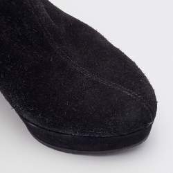 Pre Owned Gucci Black Microguccissima Suede Courtney Wedge Knee Length Boots Size 38