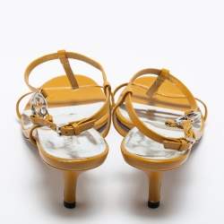 Pre Owned Gucci Tan Leather Interlocking GG Ankle Strap Sandals Size 37