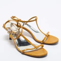 Pre Owned Gucci Tan Leather Interlocking GG Ankle Strap Sandals Size 37