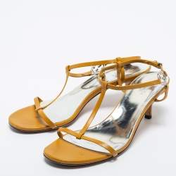 Pre Owned Gucci Tan Leather Interlocking GG Ankle Strap Sandals Size 37