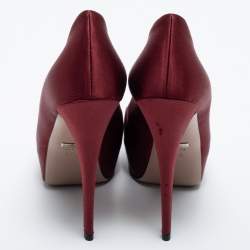 Pre Owned Gucci Burgundy Satin Peep Toe Platform Pumps Size 36.5