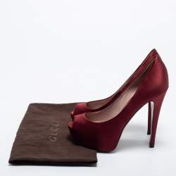 Pre Owned Gucci Burgundy Satin Peep Toe Platform Pumps Size 36.5
