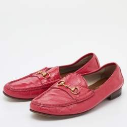 Pre Owned Gucci Pink Patent Leather Horsebit Slip On Loafers Size 42