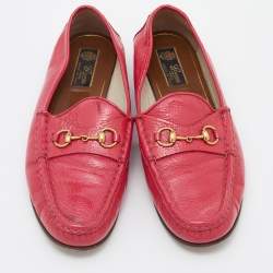 Pre Owned Gucci Pink Patent Leather Horsebit Slip On Loafers Size 42