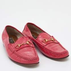 Pre Owned Gucci Pink Patent Leather Horsebit Slip On Loafers Size 42