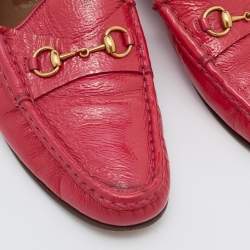 Pre Owned Gucci Pink Patent Leather Horsebit Slip On Loafers Size 42