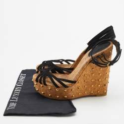 Gucci Black Suede Studded Cork Wedge Platform Ankle Strap Sandals Size 38