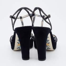 Gucci Black Leather Elias Tiger Embellished T Strap Sandals Size 36.5