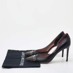 Pre Owned Gucci Black Leather Studded Cap Toe D'orsay Pumps Size 39