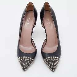 Pre Owned Gucci Black Leather Studded Cap Toe D'orsay Pumps Size 39