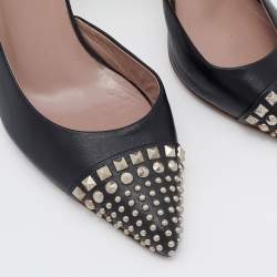 Pre Owned Gucci Black Leather Studded Cap Toe D'orsay Pumps Size 39