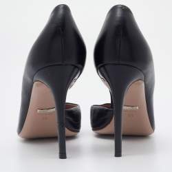 Pre Owned Gucci Black Leather Studded Cap Toe D'orsay Pumps Size 39