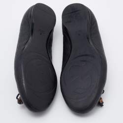 Gucci Black Micro Guccissima Leather Bamboo Bow Ballet Flats Size 37.5