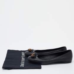 Gucci Black Micro Guccissima Leather Bamboo Bow Ballet Flats Size 37.5
