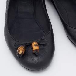 Gucci Black Micro Guccissima Leather Bamboo Bow Ballet Flats Size 37.5
