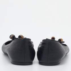 Gucci Black Micro Guccissima Leather Bamboo Bow Ballet Flats Size 37.5