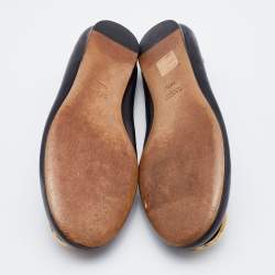 Pre Owned Gucci Black Leather Interlocking G Embellished Logo Ballet Flats Size 36.5