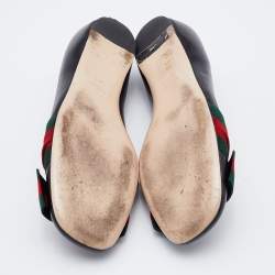 Pre Owned Gucci Black Leather Web Bow Ballet Flats Size 37.5