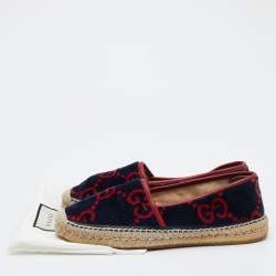 Pre Owned Gucci Navy Blue/Red Wool Espadrille Flats Size 40