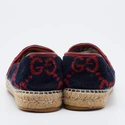 Pre Owned Gucci Navy Blue/Red Wool Espadrille Flats Size 40