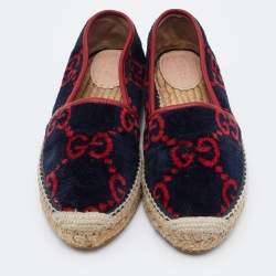 Pre Owned Gucci Navy Blue/Red Wool Espadrille Flats Size 40