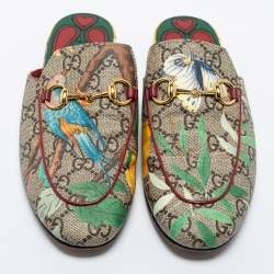 مملوكة مسبقًا Gucci Multicolor Tian Print GG Supreme Canvas Princetown Flat Mules Size 35