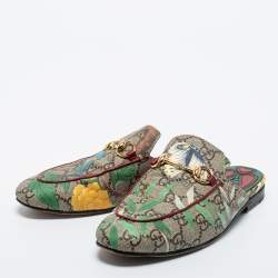 مملوكة مسبقًا Gucci Multicolor Tian Print GG Supreme Canvas Princetown Flat Mules Size 35