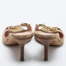 Gucci Beige/Brown GG Canvas Horsebit Slide Sandals Size 35.5