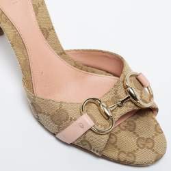 Gucci Beige/Brown GG Canvas Horsebit Slide Sandals Size 35.5