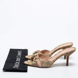 Gucci Beige/Brown GG Canvas Horsebit Slide Sandals Size 35.5