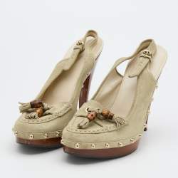 مملوكة مسبقًا Gucci Grey Suede Tassel Loafer Clog Slingback Pumps Size 39