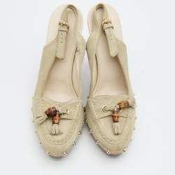 مملوكة مسبقًا Gucci Grey Suede Tassel Loafer Clog Slingback Pumps Size 39