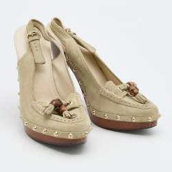 مملوكة مسبقًا Gucci Grey Suede Tassel Loafer Clog Slingback Pumps Size 39