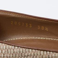 Pre Owned Gucci Grey/Brown Woven Raffia and Leather Charlotte Horsebit Wedge Pumps Size 38.5