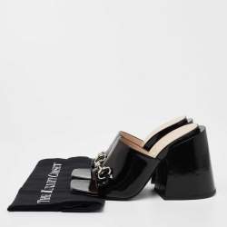 مملوكة مسبقًا Gucci Back Patent Lexi Horsebit Accent Slide Sandals Size 38