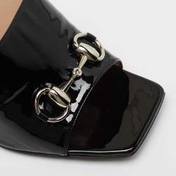مملوكة مسبقًا Gucci Back Patent Lexi Horsebit Accent Slide Sandals Size 38