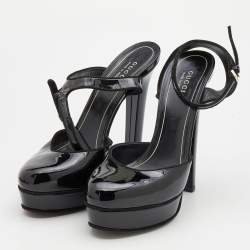 Pre Owned Gucci Black Patent Leather Platform Ankle Strap Pumps Size 37