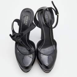 Pre Owned Gucci Black Patent Leather Platform Ankle Strap Pumps Size 37