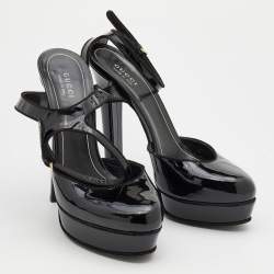 Pre Owned Gucci Black Patent Leather Platform Ankle Strap Pumps Size 37