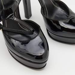 Pre Owned Gucci Black Patent Leather Platform Ankle Strap Pumps Size 37