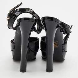 Pre Owned Gucci Black Patent Leather Platform Ankle Strap Pumps Size 37