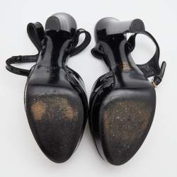 Pre Owned Gucci Black Patent Leather Platform Ankle Strap Pumps Size 37