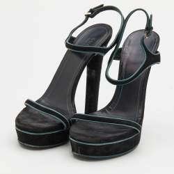 Gucci Black Suede Platform Ankle Strap Sandals Size 37