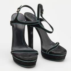 Gucci Black Suede Platform Ankle Strap Sandals Size 37