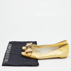 Pre Owned Gucci Yellow Guccissima Patent Leather Buckle Ballet Flats Size 36 