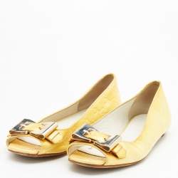 Pre Owned Gucci Yellow Guccissima Patent Leather Buckle Ballet Flats Size 36 